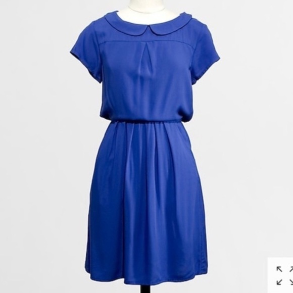 J Crew‎ Royal Blue Peter Pan Collar Dress pockets midi career or casual size 0 - Picture 2 of 10